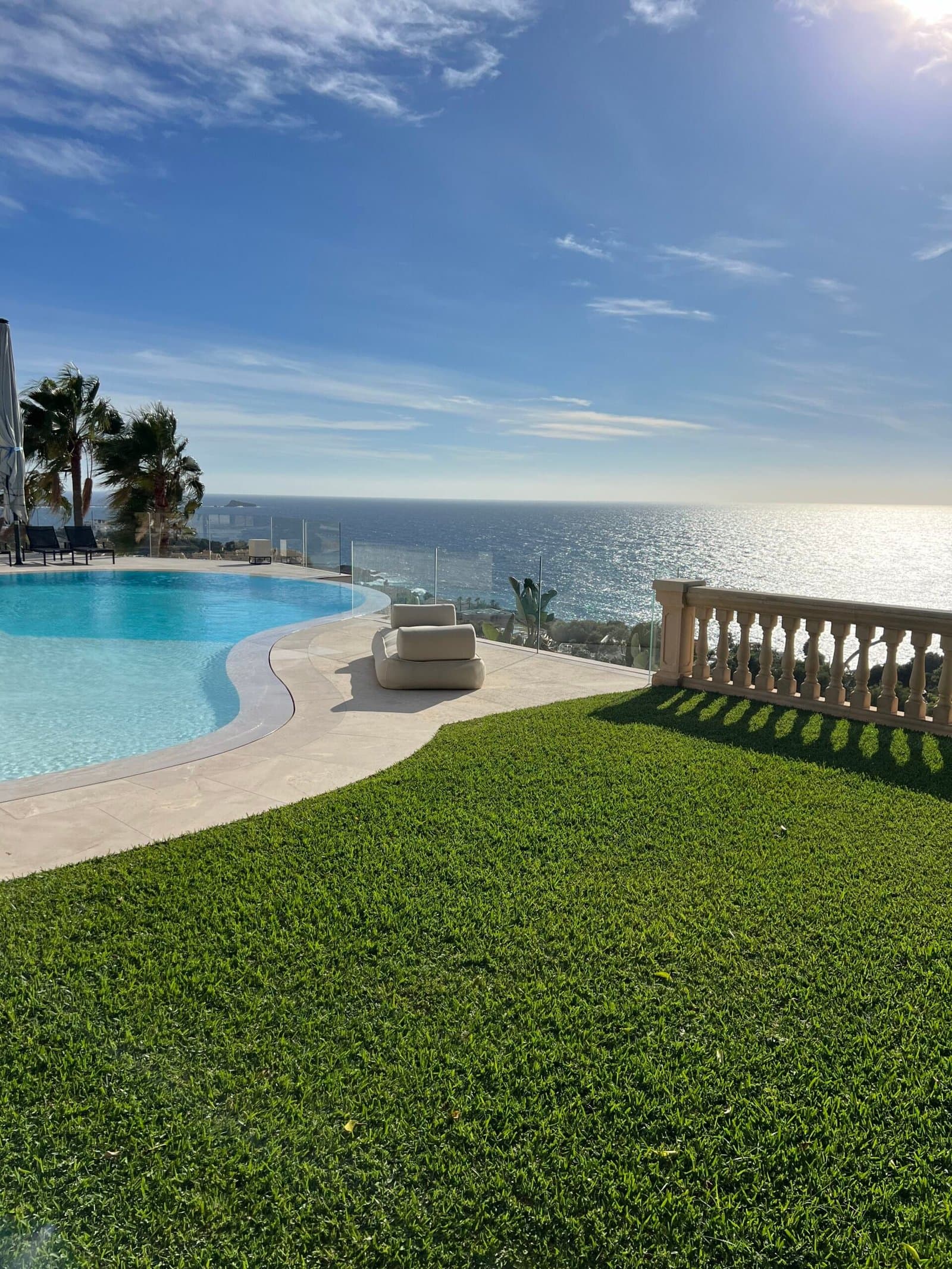 Freshly mowed lawn cut with an electric mower at a Mallorca villa